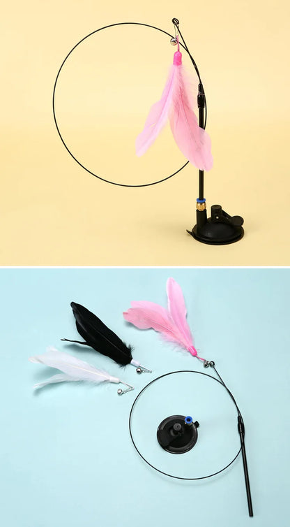 Interactive Feather Cat Wand — Suction Cup Hands-Free Teaser Toy