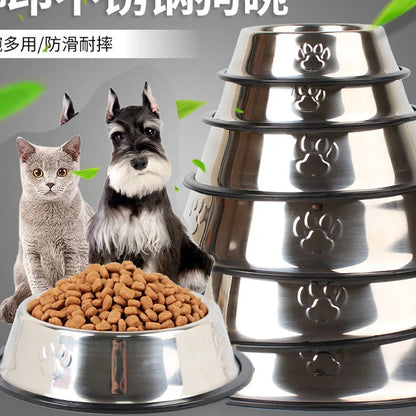 Stainless Steel Non-Slip Pet Food Bowl — Pawprint Design