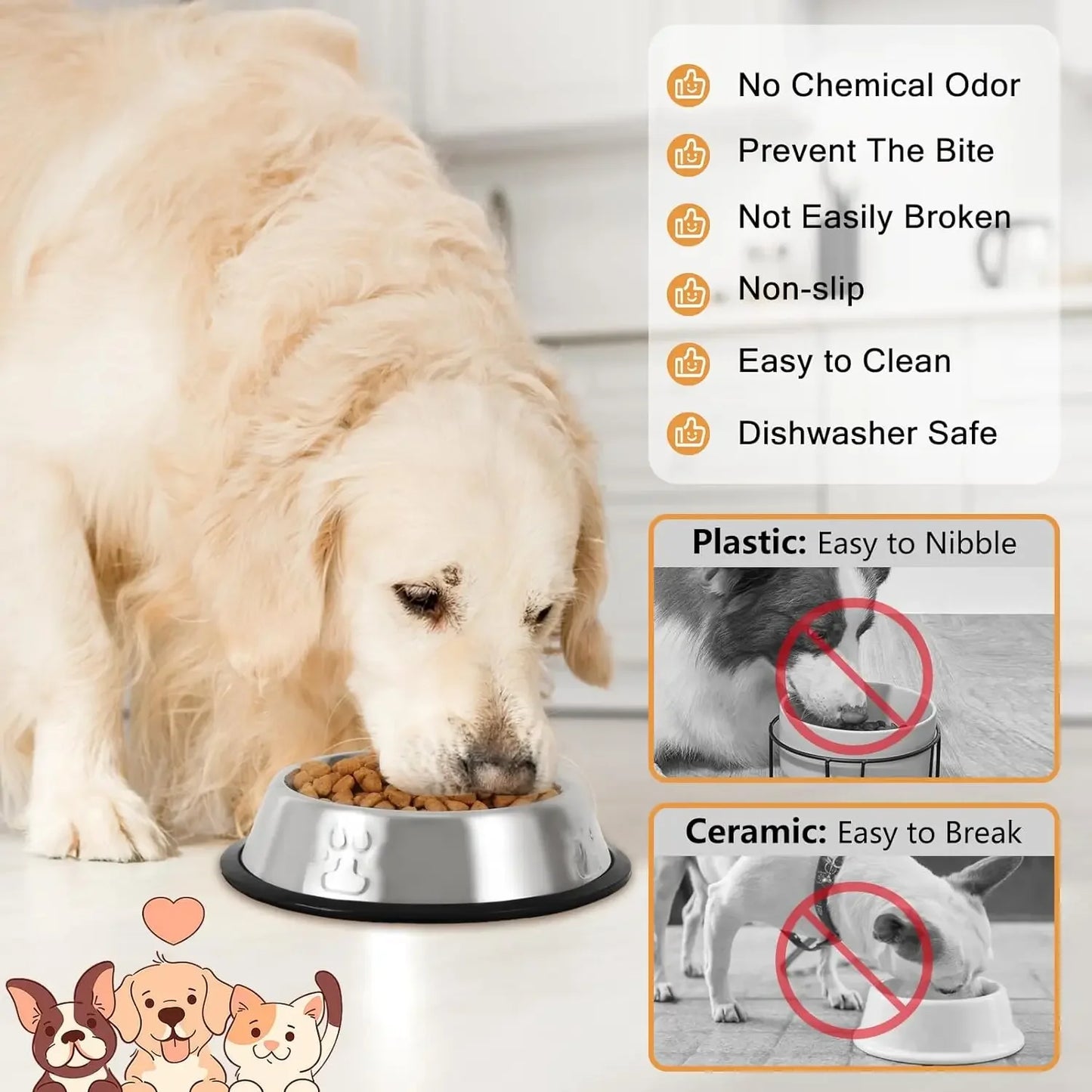 Stainless Steel Non-Slip Pet Food Bowl — Pawprint Design