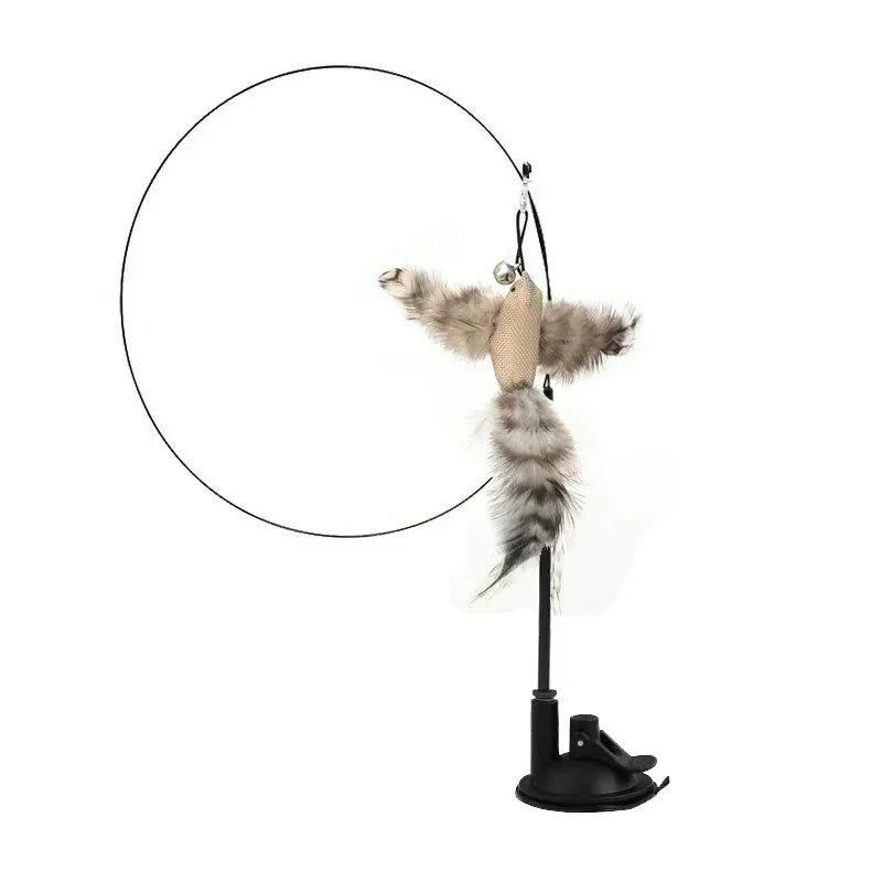 Simulation Bird Cat Teaser Wand — Interactive Feather Toy with Bell