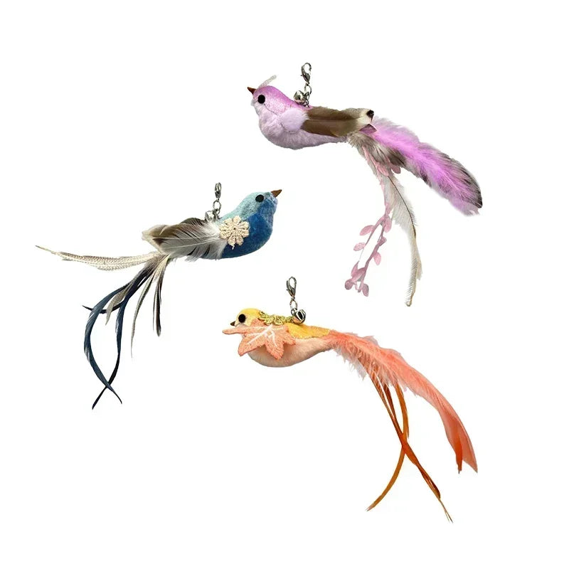 Simulation Bird Cat Teaser Wand — Interactive Feather Toy with Bell