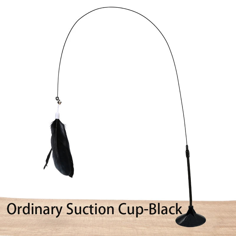 Interactive Feather Cat Wand — Suction Cup Hands-Free Teaser Toy