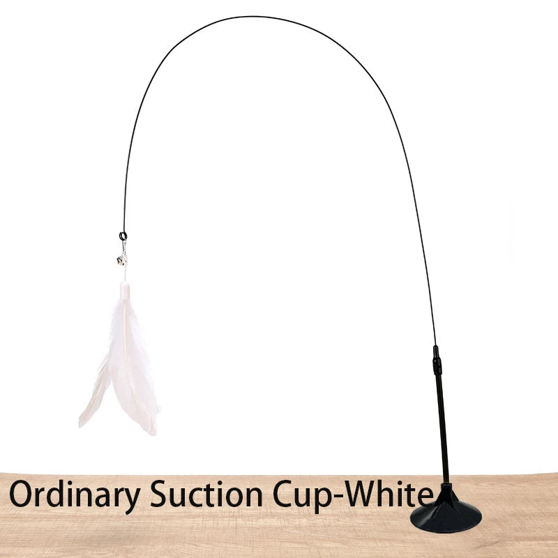 Interactive Feather Cat Wand — Suction Cup Hands-Free Teaser Toy