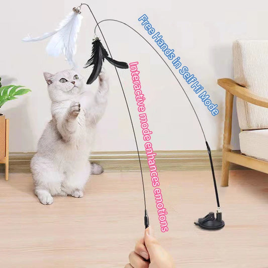Interactive Feather Cat Wand — Suction Cup Hands-Free Teaser Toy