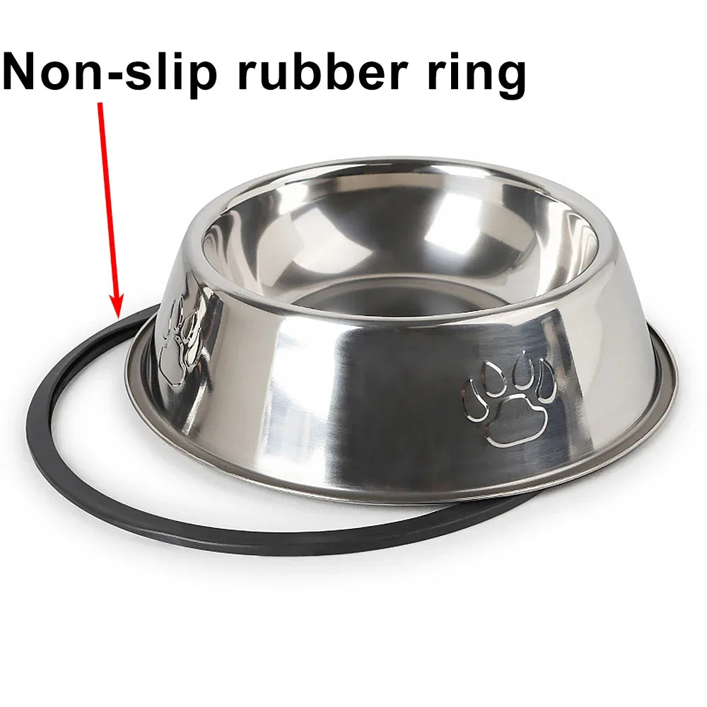 Stainless Steel Non-Slip Pet Food Bowl — Pawprint Design