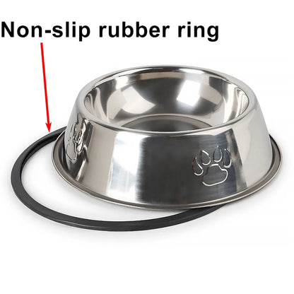 Stainless Steel Non-Slip Pet Food Bowl — Pawprint Design