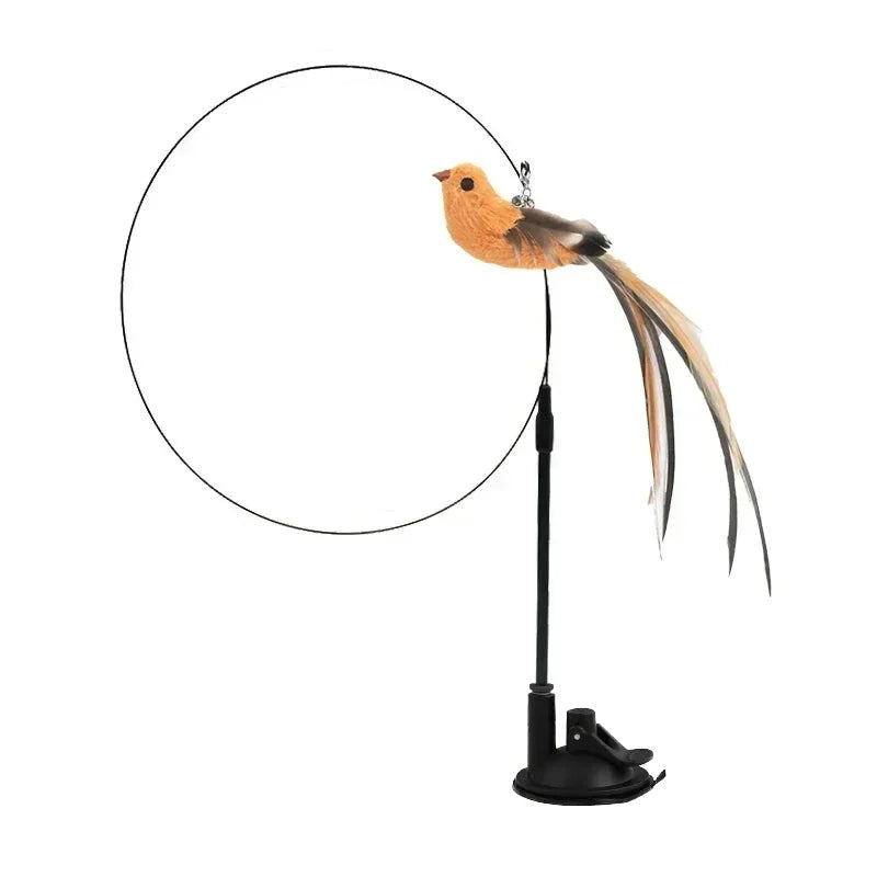 Simulation Bird Cat Teaser Wand — Interactive Feather Toy with Bell
