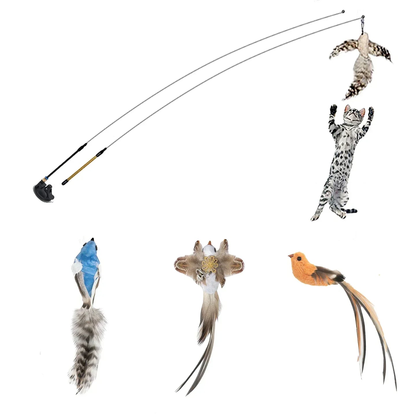 Simulation Bird Cat Teaser Wand — Interactive Feather Toy with Bell