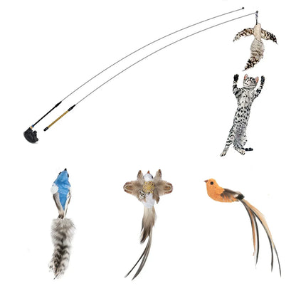 Simulation Bird Cat Teaser Wand — Interactive Feather Toy with Bell