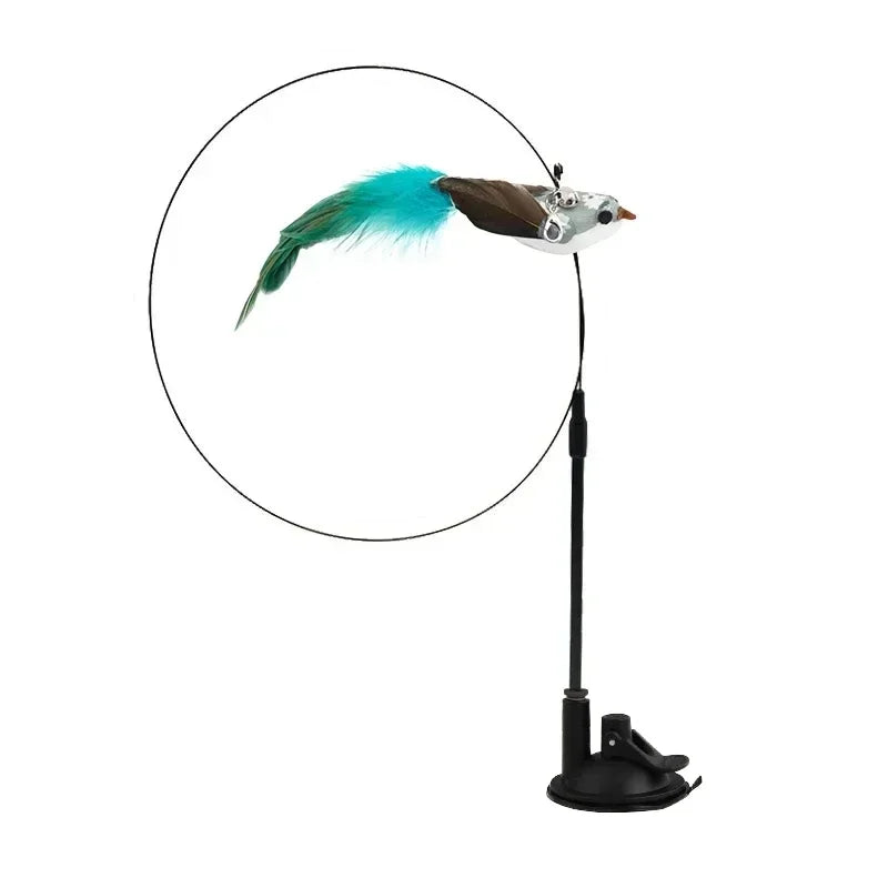 Simulation Bird Cat Teaser Wand — Interactive Feather Toy with Bell