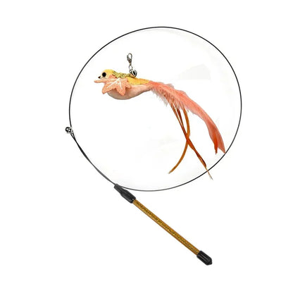 Simulation Bird Cat Teaser Wand — Interactive Feather Toy with Bell