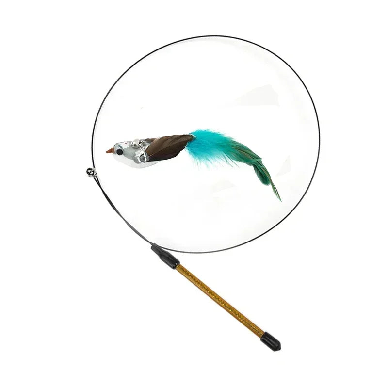 Simulation Bird Cat Teaser Wand — Interactive Feather Toy with Bell