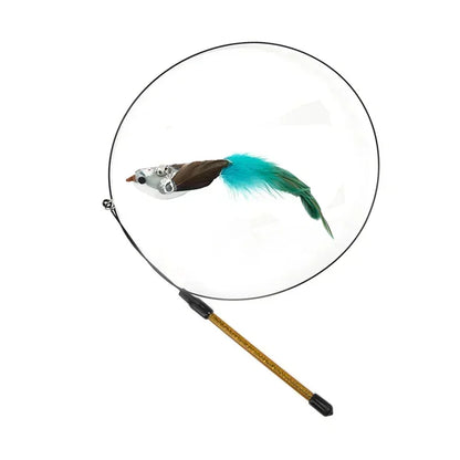 Simulation Bird Cat Teaser Wand — Interactive Feather Toy with Bell