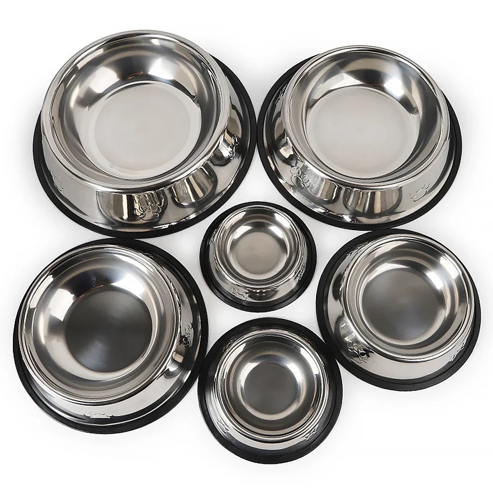 Stainless Steel Non-Slip Pet Food Bowl — Pawprint Design