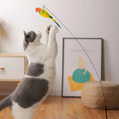 Simulation Bird Cat Teaser Wand — Interactive Feather Toy with Bell