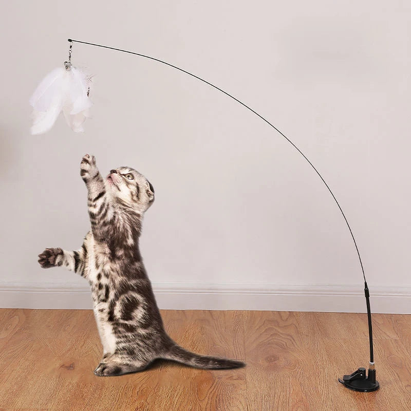 Interactive Feather Cat Wand — Suction Cup Hands-Free Teaser Toy
