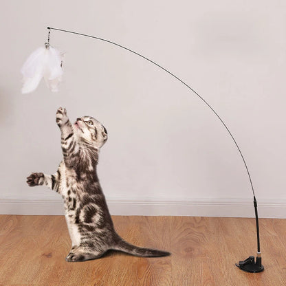 Interactive Feather Cat Wand — Suction Cup Hands-Free Teaser Toy