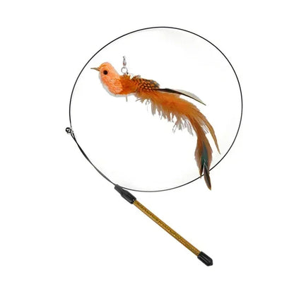 Simulation Bird Cat Teaser Wand — Interactive Feather Toy with Bell