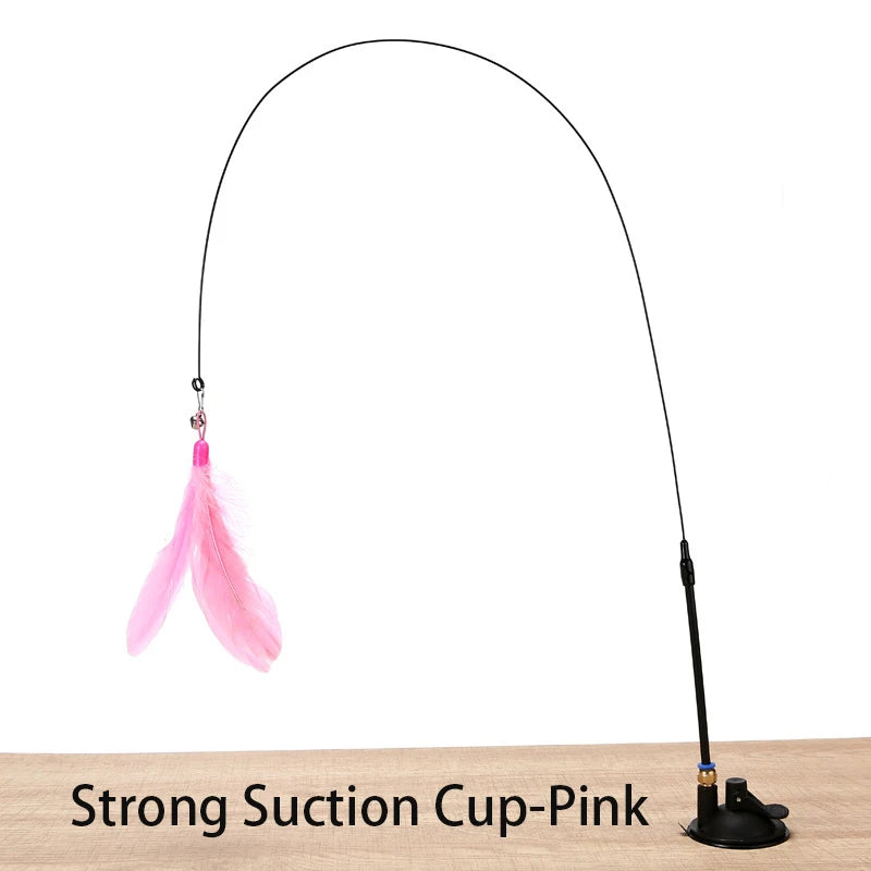 Interactive Feather Cat Wand — Suction Cup Hands-Free Teaser Toy