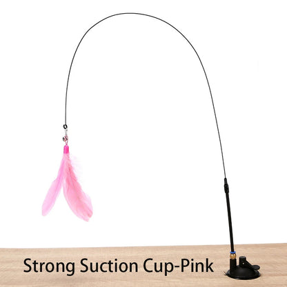 Interactive Feather Cat Wand — Suction Cup Hands-Free Teaser Toy