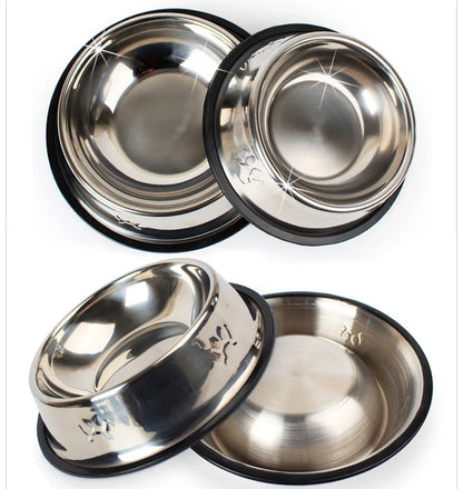 Stainless Steel Non-Slip Pet Food Bowl — Pawprint Design