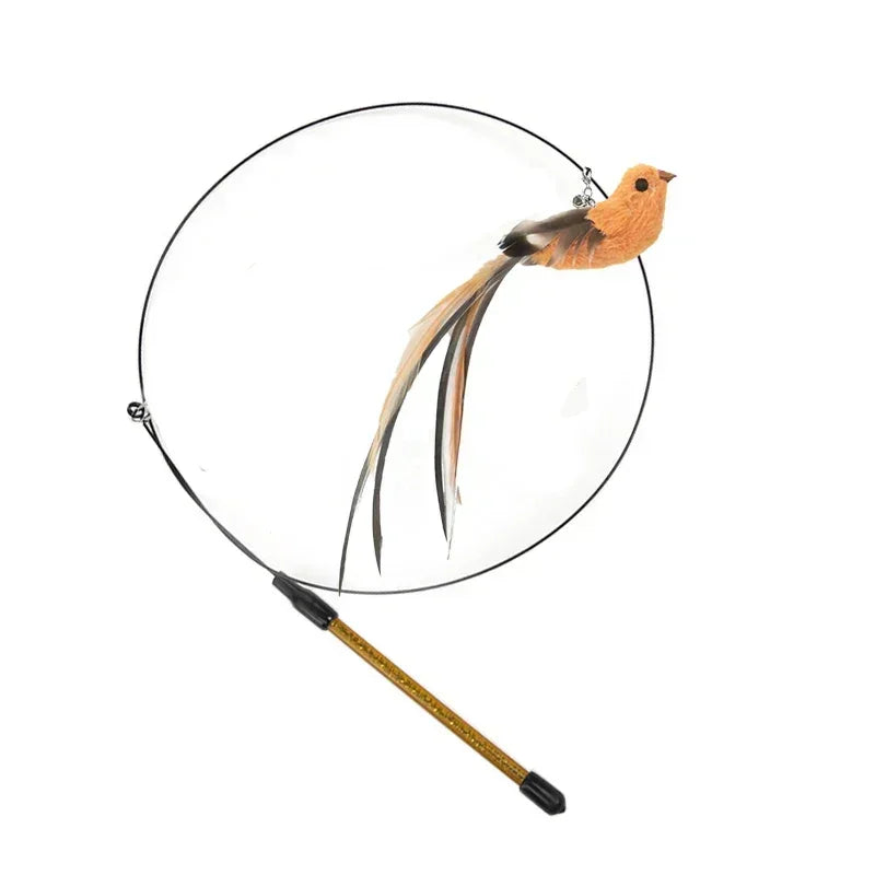 Simulation Bird Cat Teaser Wand — Interactive Feather Toy with Bell