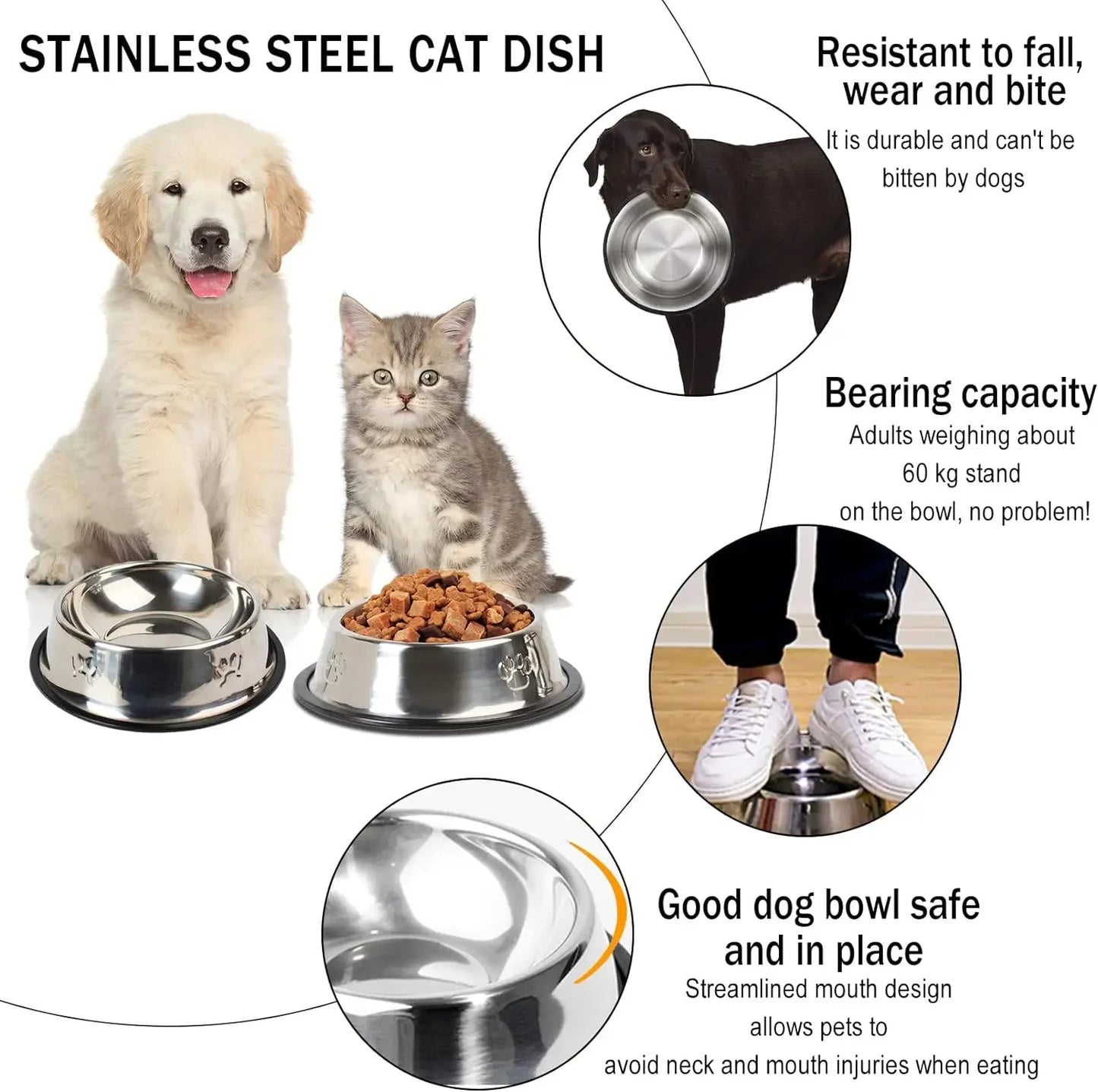 Stainless Steel Non-Slip Pet Food Bowl — Pawprint Design