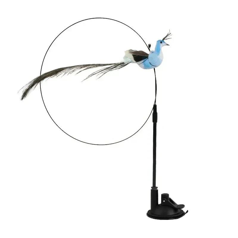 Simulation Bird Cat Teaser Wand — Interactive Feather Toy with Bell