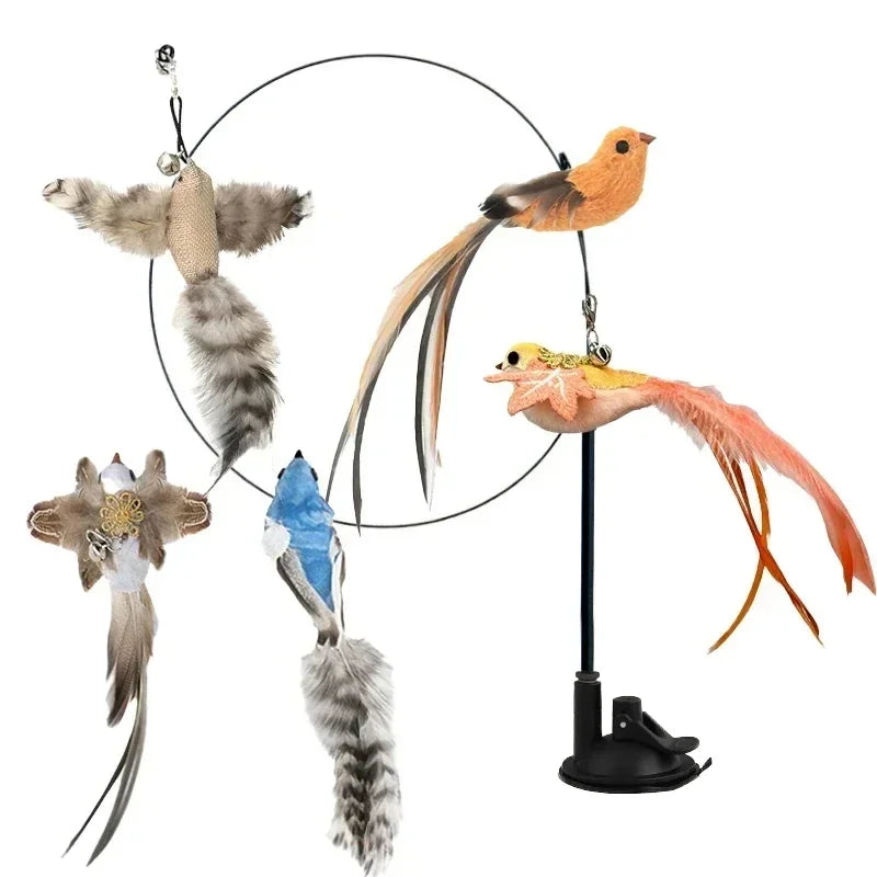 Simulation Bird Cat Teaser Wand — Interactive Feather Toy with Bell