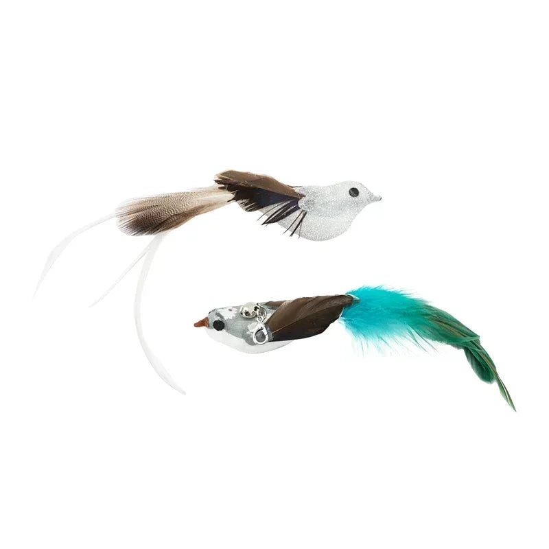 Simulation Bird Cat Teaser Wand — Interactive Feather Toy with Bell
