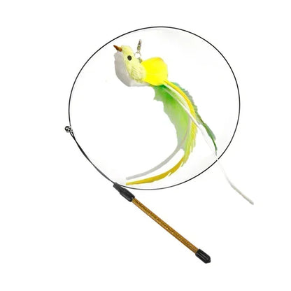 Simulation Bird Cat Teaser Wand — Interactive Feather Toy with Bell