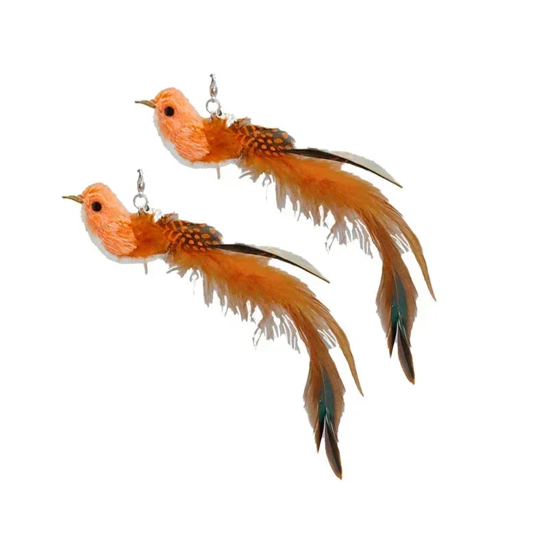 Simulation Bird Cat Teaser Wand — Interactive Feather Toy with Bell