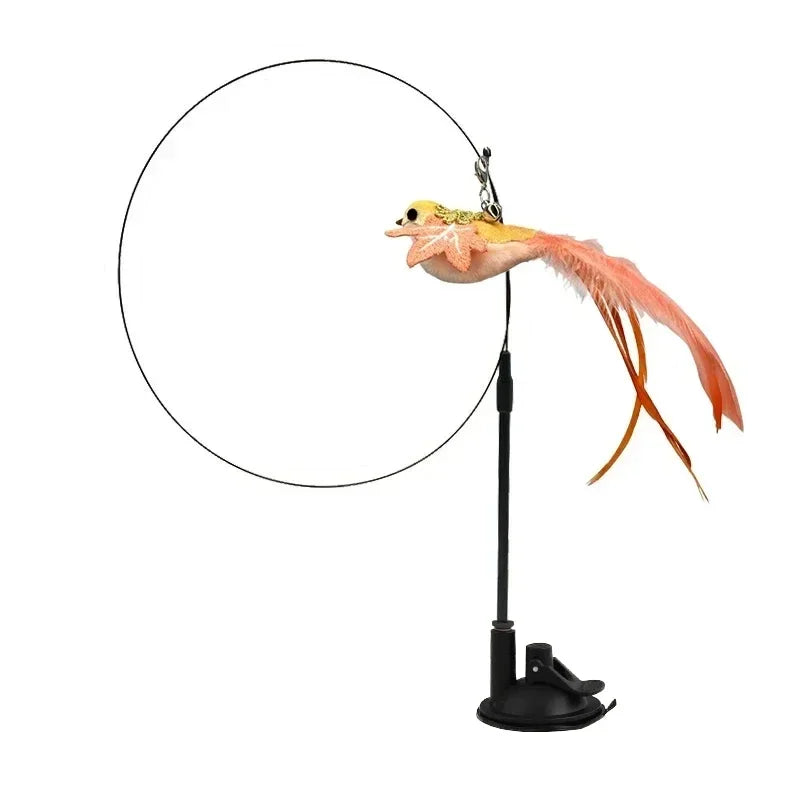 Simulation Bird Cat Teaser Wand — Interactive Feather Toy with Bell