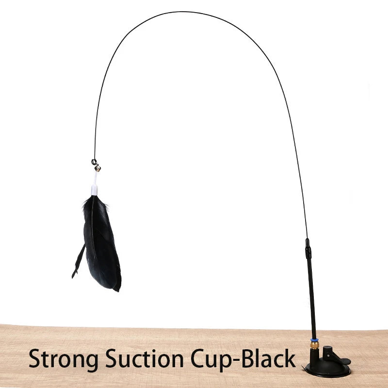 Interactive Feather Cat Wand — Suction Cup Hands-Free Teaser Toy