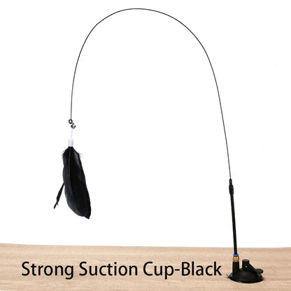 Interactive Feather Cat Wand — Suction Cup Hands-Free Teaser Toy