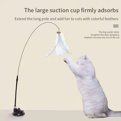 Interactive Feather Cat Wand — Suction Cup Hands-Free Teaser Toy