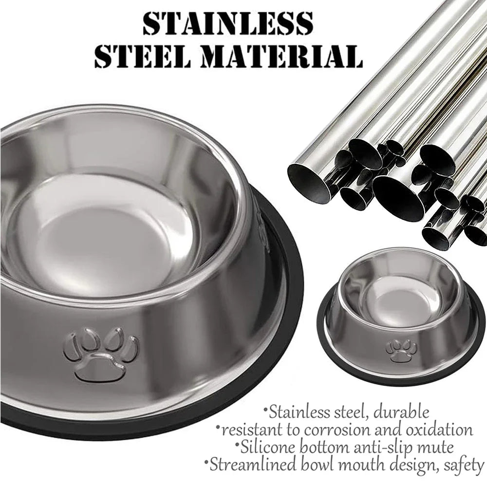 Stainless Steel Non-Slip Pet Food Bowl — Pawprint Design