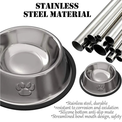 Stainless Steel Non-Slip Pet Food Bowl — Pawprint Design