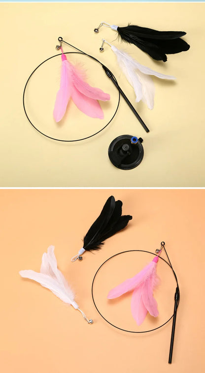 Interactive Feather Cat Wand — Suction Cup Hands-Free Teaser Toy