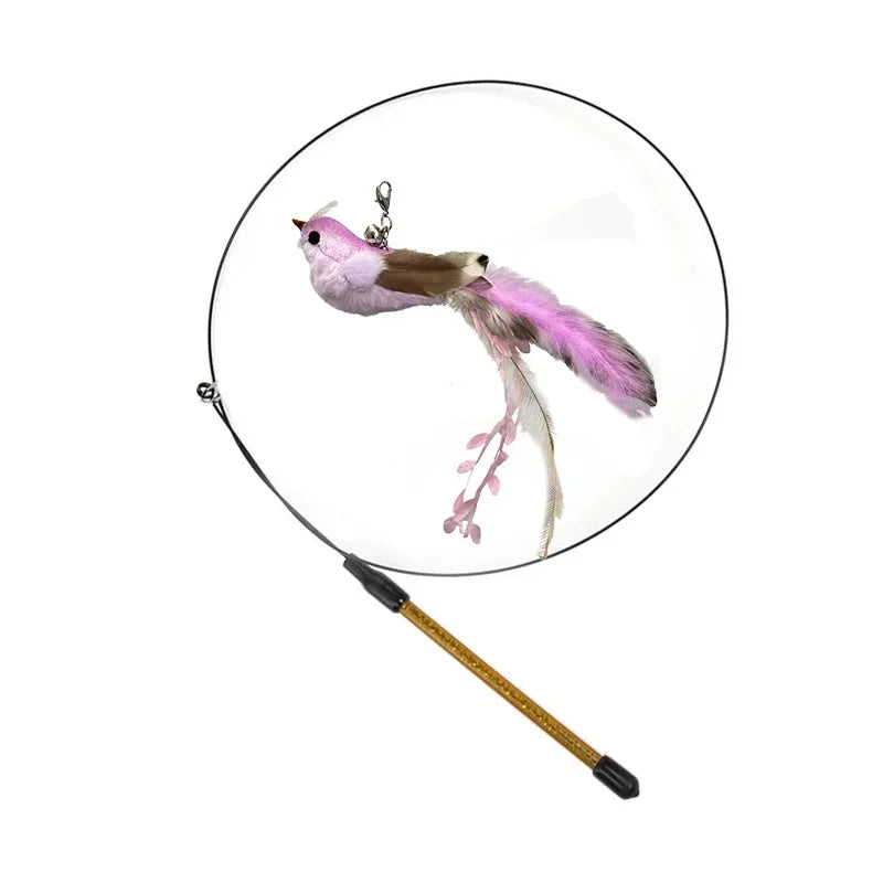 Simulation Bird Cat Teaser Wand — Interactive Feather Toy with Bell