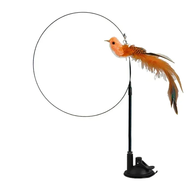 Simulation Bird Cat Teaser Wand — Interactive Feather Toy with Bell