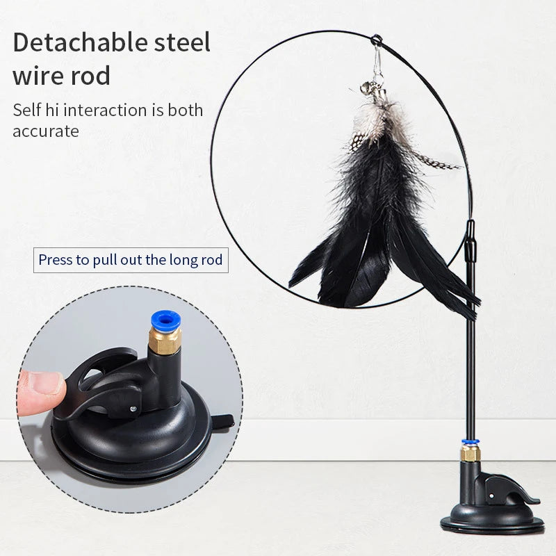 Interactive Feather Cat Wand — Suction Cup Hands-Free Teaser Toy