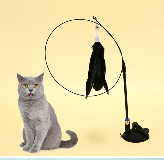 Interactive Feather Cat Wand — Suction Cup Hands-Free Teaser Toy