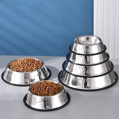 Stainless Steel Non-Slip Pet Food Bowl — Pawprint Design