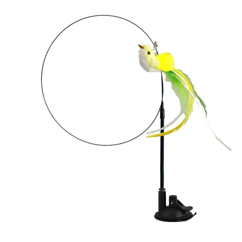 Simulation Bird Cat Teaser Wand — Interactive Feather Toy with Bell