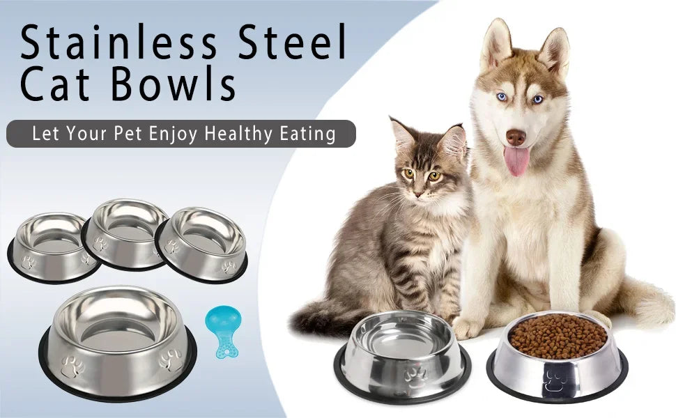 Stainless Steel Non-Slip Pet Food Bowl — Pawprint Design