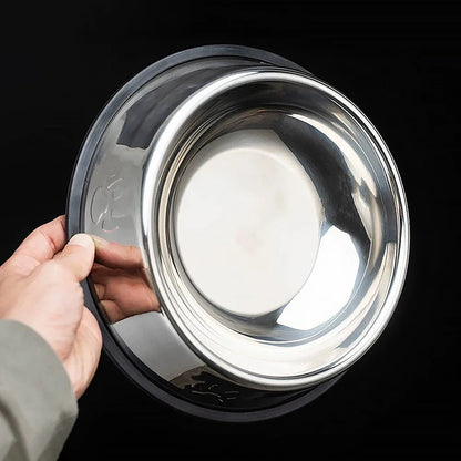 Stainless Steel Non-Slip Pet Food Bowl — Pawprint Design