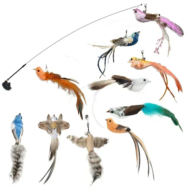 Simulation Bird Cat Teaser Wand — Interactive Feather Toy with Bell