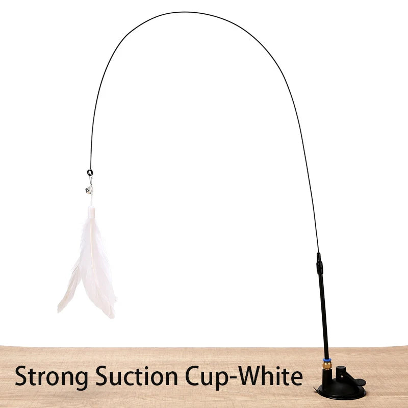 Interactive Feather Cat Wand — Suction Cup Hands-Free Teaser Toy