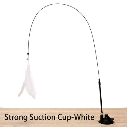 Interactive Feather Cat Wand — Suction Cup Hands-Free Teaser Toy